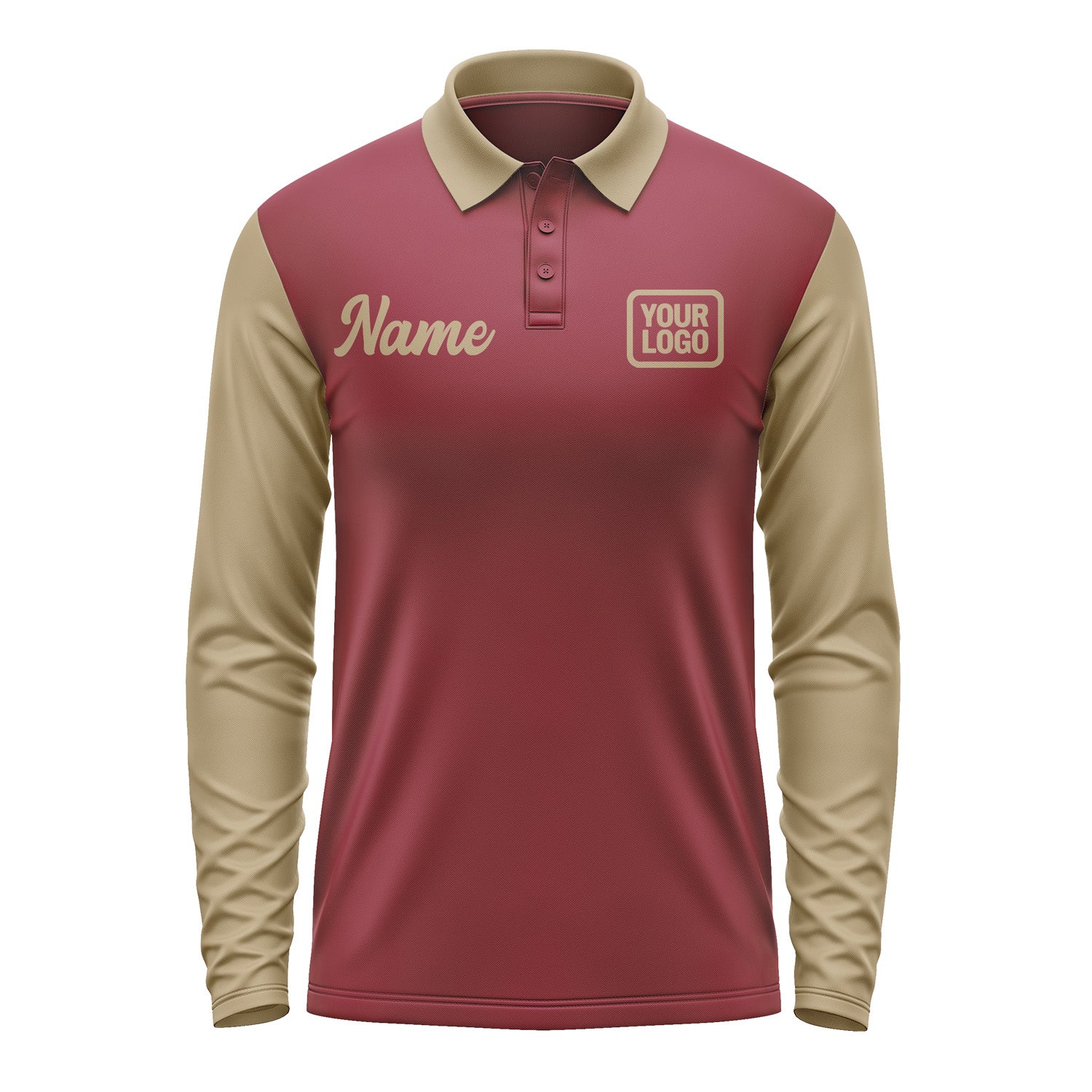 Custom Crimson Red Light Khaki Long Sleeve Polo Shirt Pl152525B125