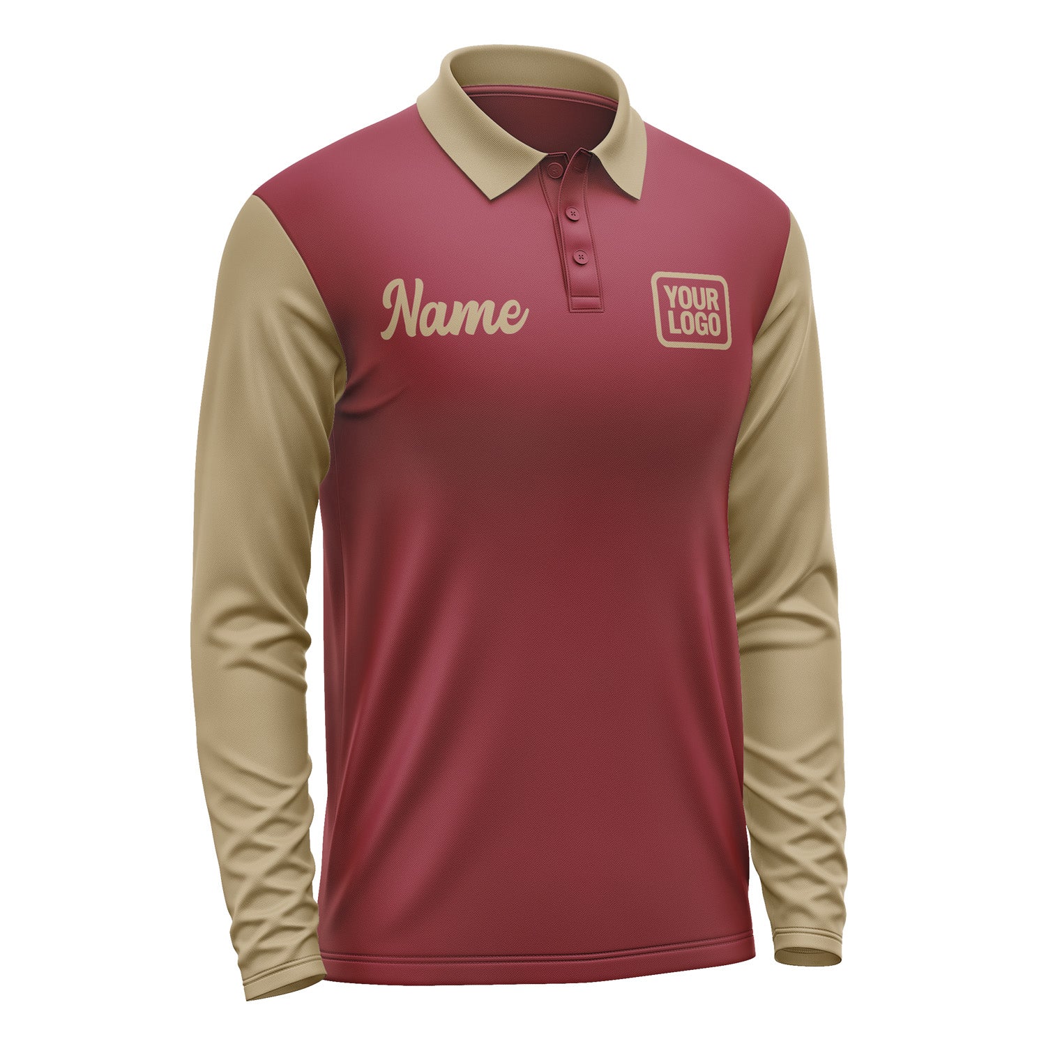 Custom Crimson Red Light Khaki Long Sleeve Polo Shirt Pl152525B125