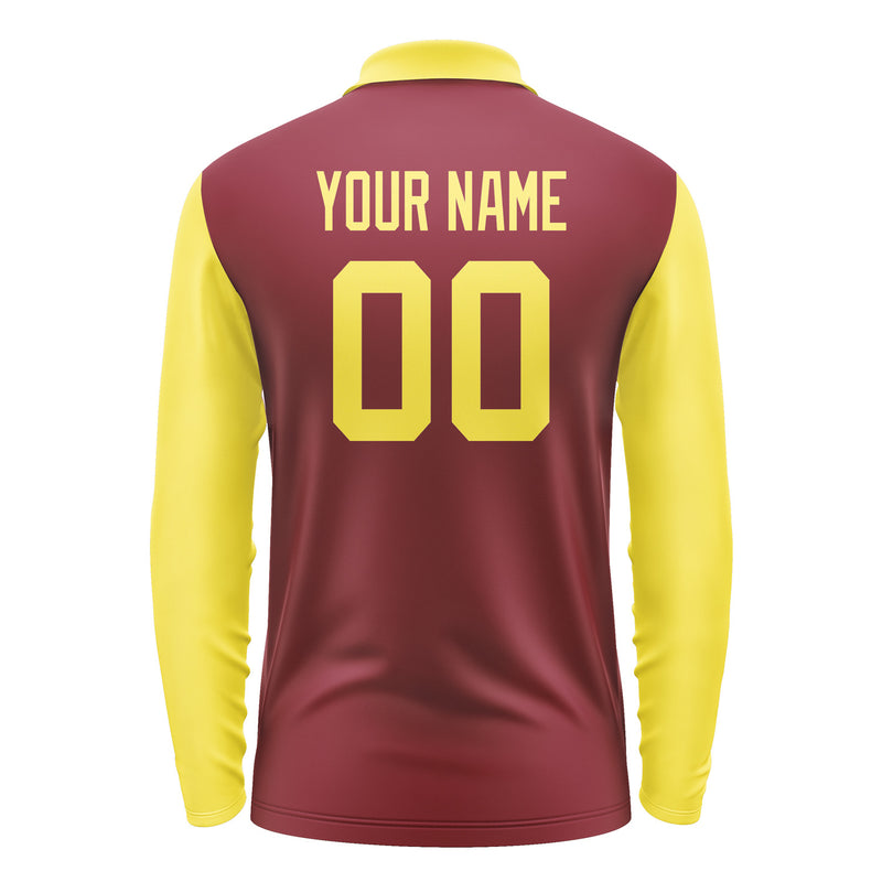 Custom Crimson Red Light Yellow Long Sleeve Polo Shirt Pl152626B126