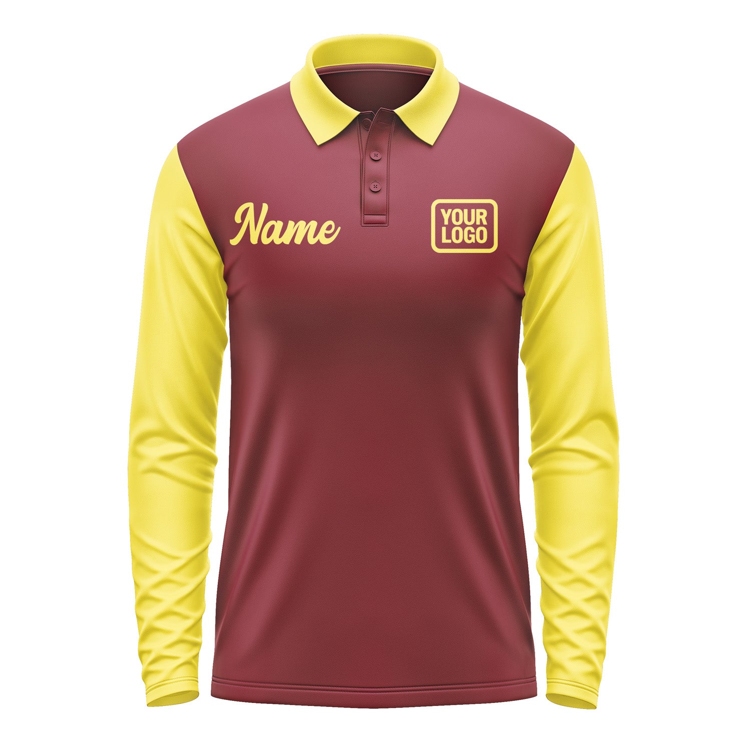 Custom Crimson Red Light Yellow Long Sleeve Polo Shirt Pl152626B126