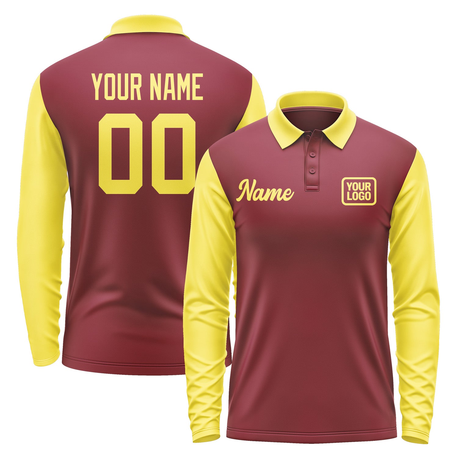 Custom Crimson Red Light Yellow Long Sleeve Polo Shirt Pl152626B126