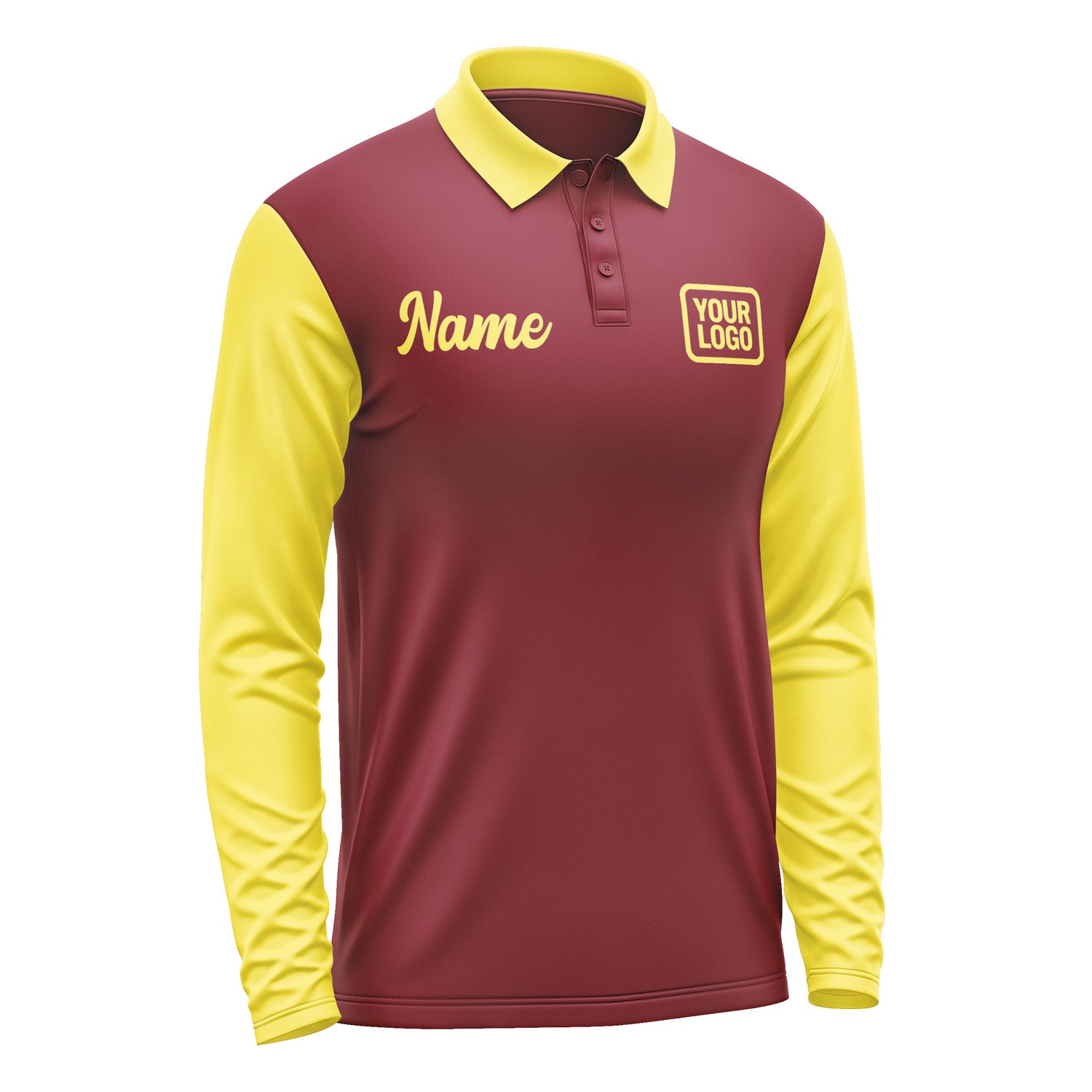 Custom Crimson Red Light Yellow Long Sleeve Polo Shirt Pl152626B126