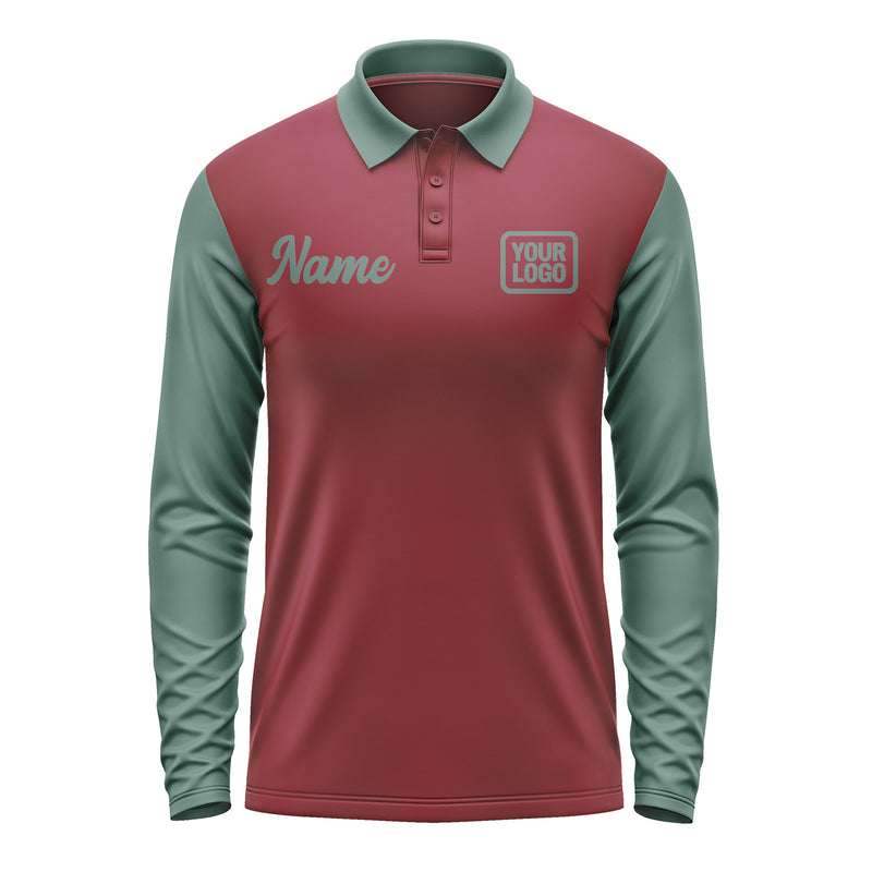 Custom Crimson Red Blue Green Long Sleeve Polo Shirt Pl152727B127