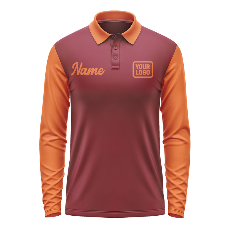 Custom Crimson Red Orange Long Sleeve Polo Shirt Pl152828B128
