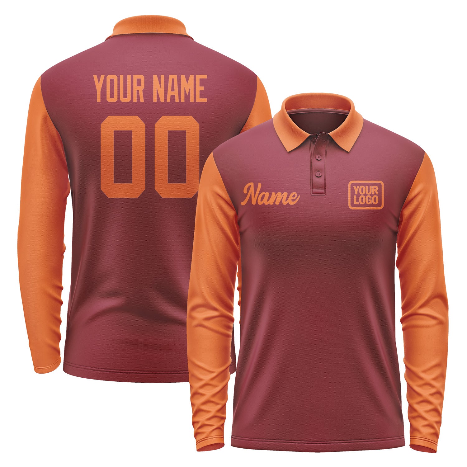 Custom Crimson Red Orange Long Sleeve Polo Shirt Pl152828B128
