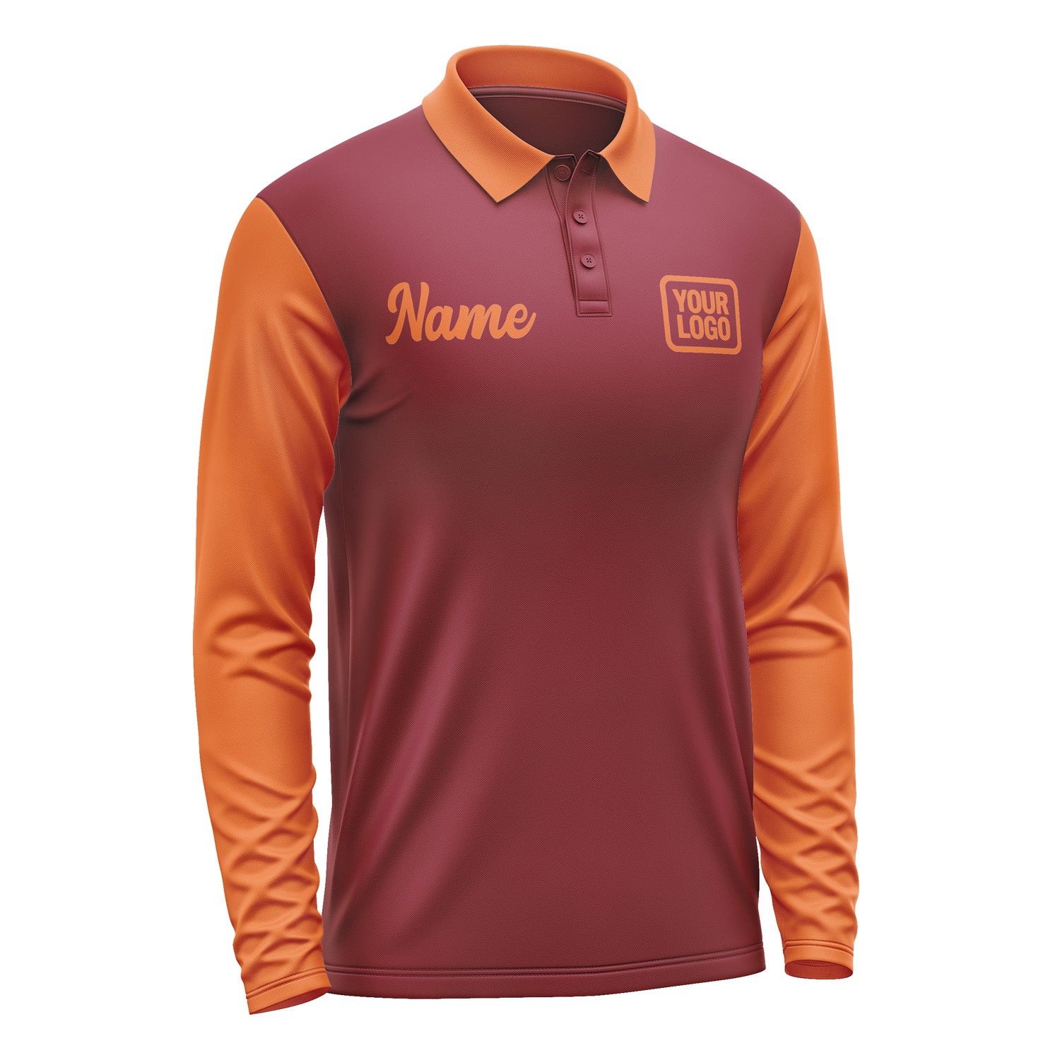 Custom Crimson Red Orange Long Sleeve Polo Shirt Pl152828B128