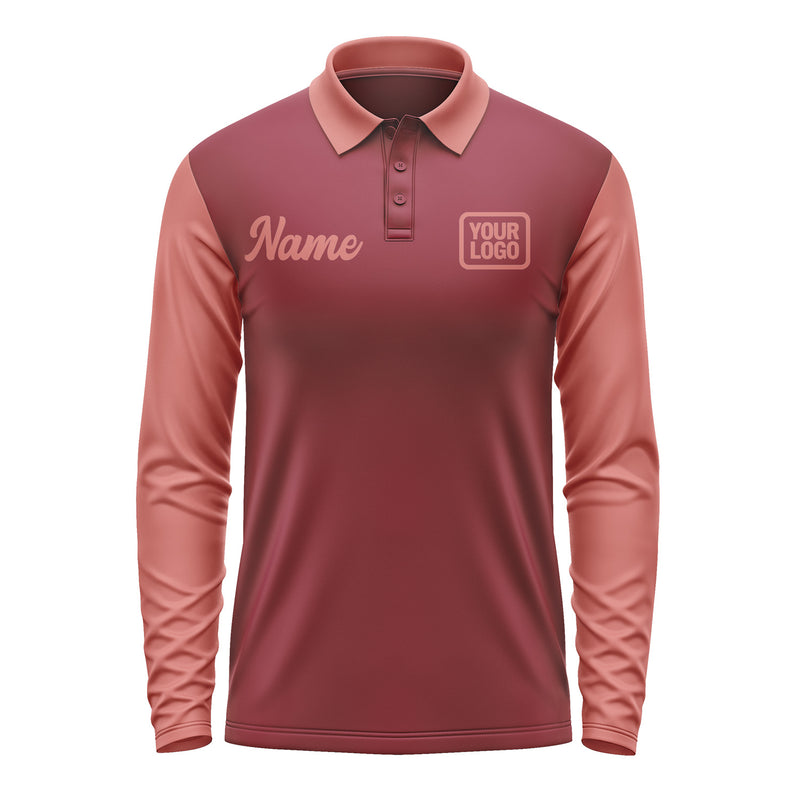Custom Crimson Red Copper Rose Long Sleeve Polo Shirt Pl152929B129