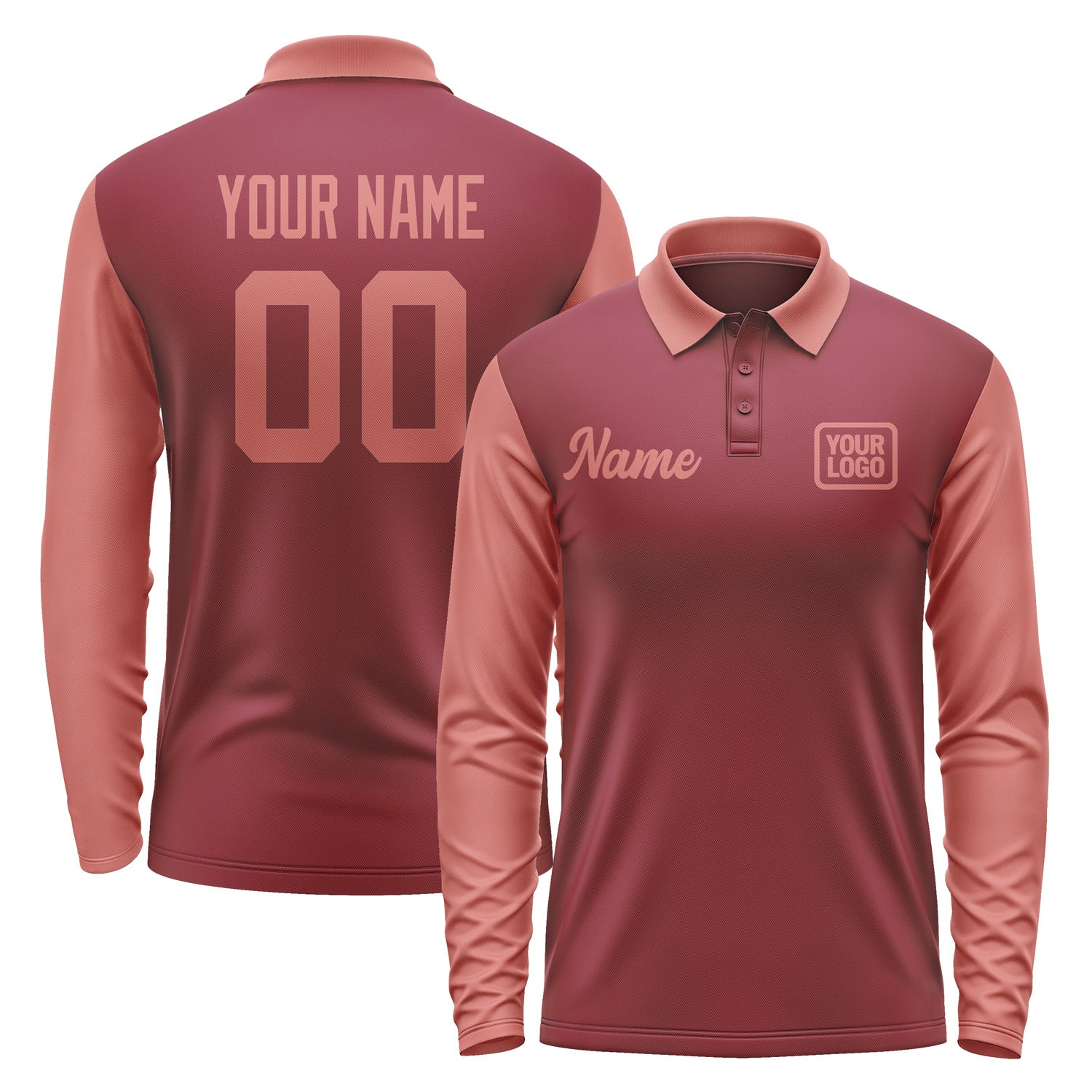 Custom Crimson Red Copper Rose Long Sleeve Polo Shirt Pl152929B129