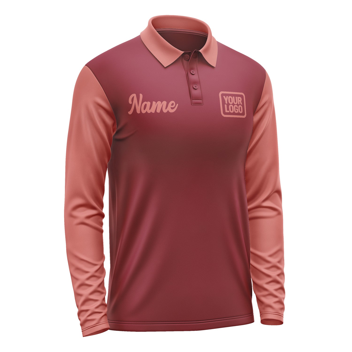 Custom Crimson Red Copper Rose Long Sleeve Polo Shirt Pl152929B129