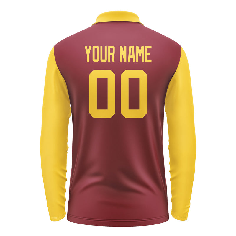 Custom Crimson Red Gold Long Sleeve Polo Shirt Pl153030B130