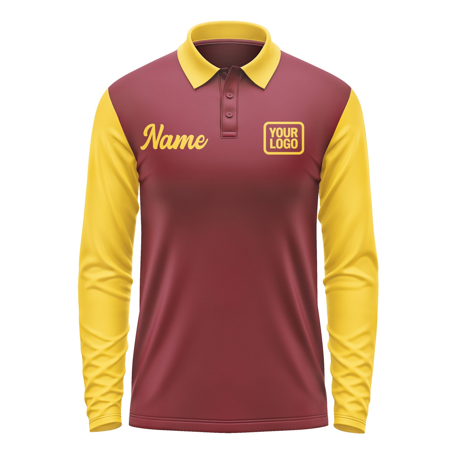 Custom Crimson Red Gold Long Sleeve Polo Shirt Pl153030B130