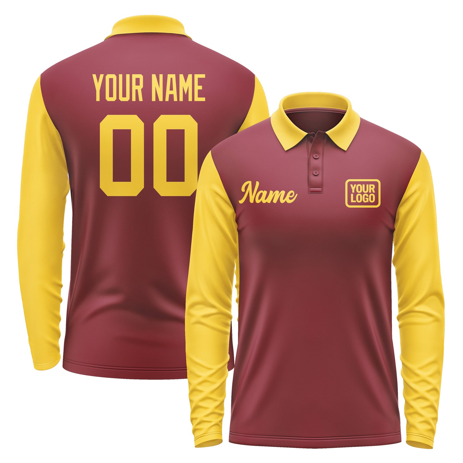 Custom Crimson Red Gold Long Sleeve Polo Shirt Pl153030B130