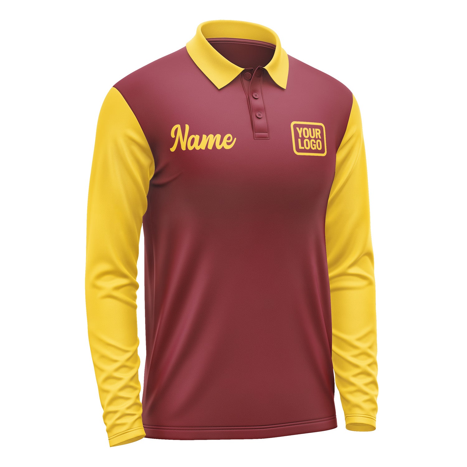 Custom Crimson Red Gold Long Sleeve Polo Shirt Pl153030B130