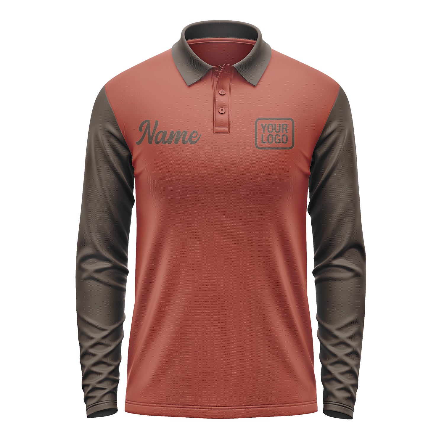 Custom Coral Red Brown Long Sleeve Polo Shirt Pl160101B101