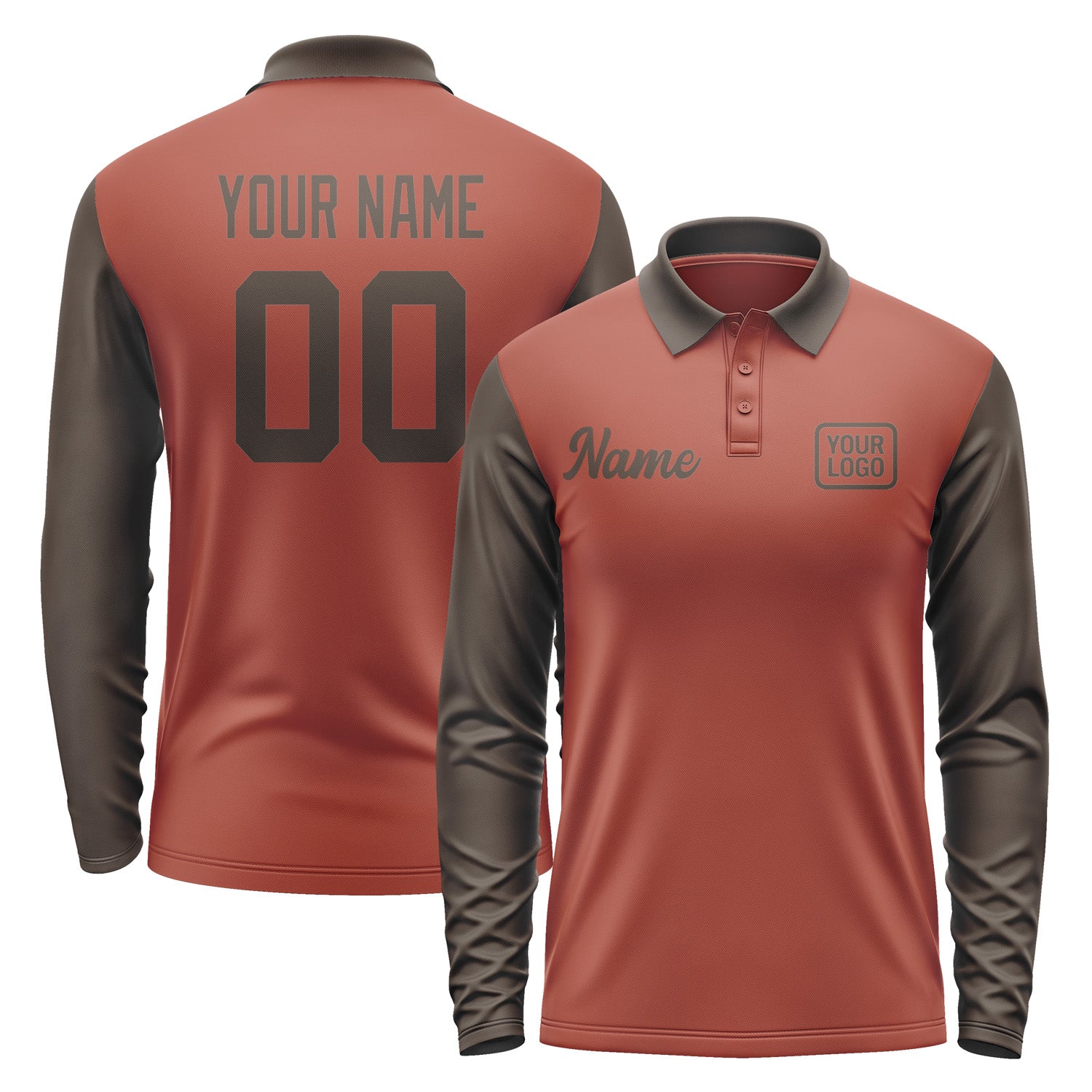 Custom Coral Red Brown Long Sleeve Polo Shirt Pl160101B101