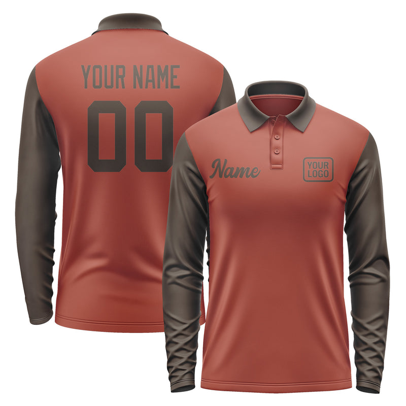 Custom Coral Red Brown Long Sleeve Polo Shirt Pl160101B101