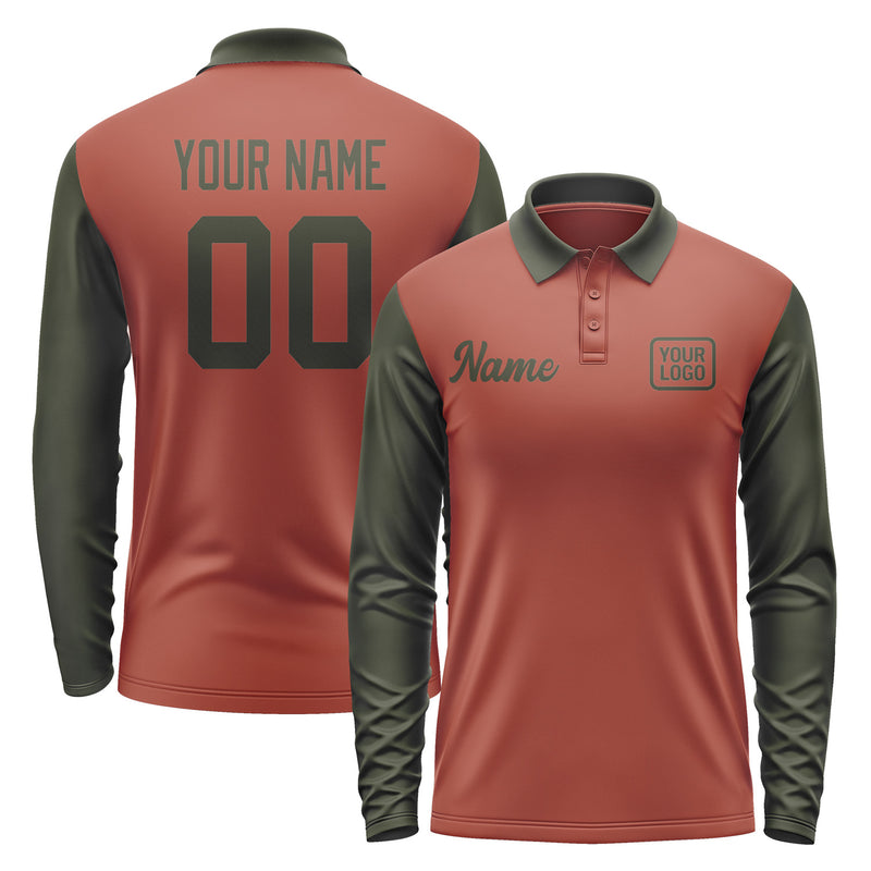 Custom Coral Red Olive Long Sleeve Polo Shirt Pl160202B102