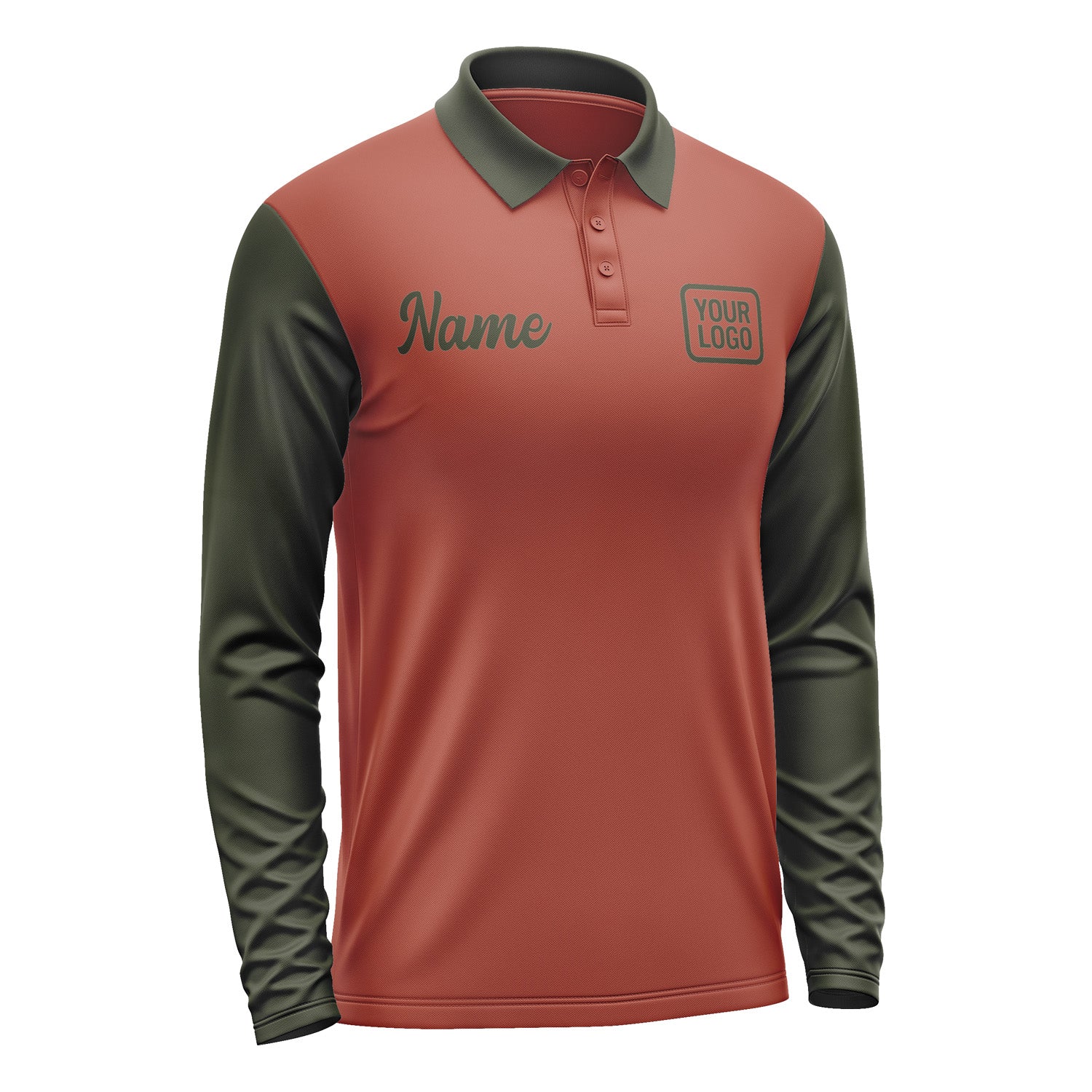 Custom Coral Red Olive Long Sleeve Polo Shirt Pl160202B102