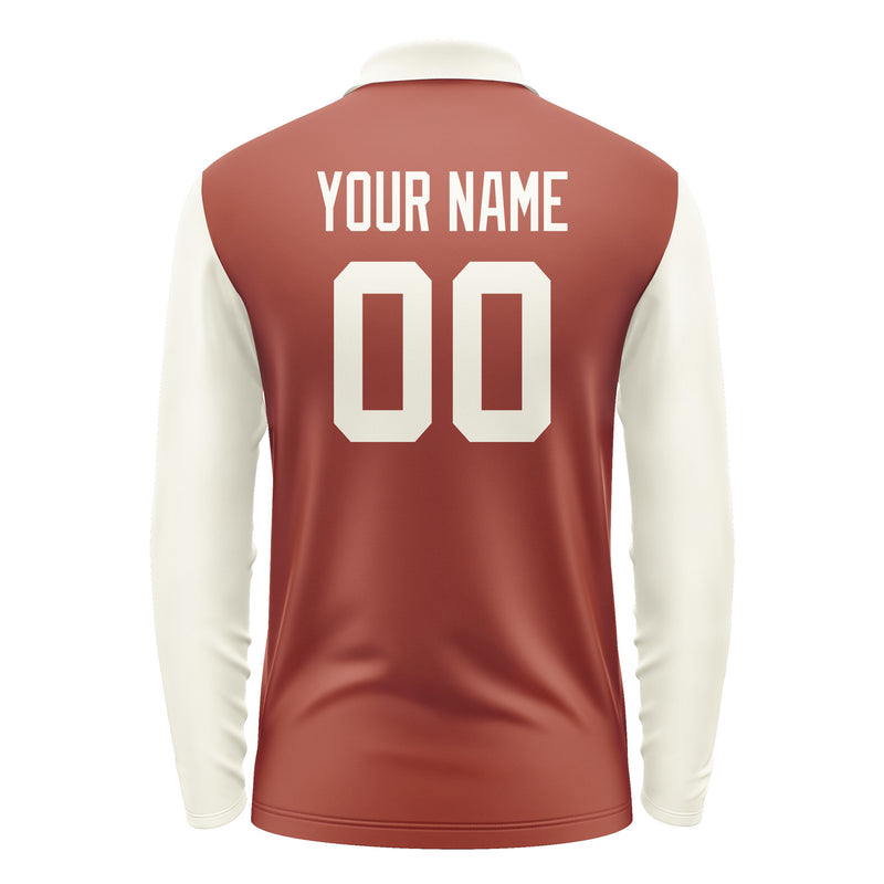 Custom Coral Red Cream Long Sleeve Polo Shirt Pl160303B103