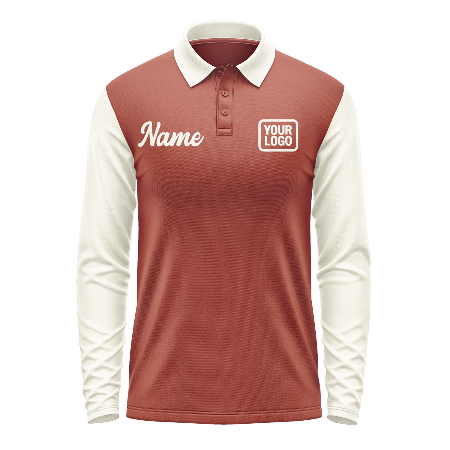 Custom Coral Red Cream Long Sleeve Polo Shirt Pl160303B103
