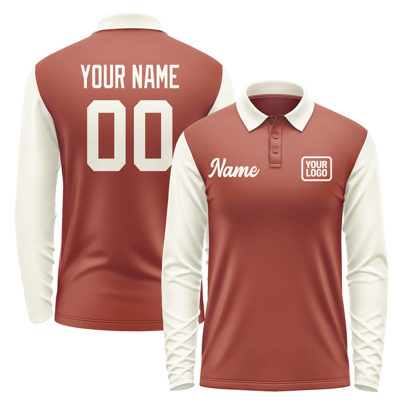 Custom Coral Red Cream Long Sleeve Polo Shirt Pl160303B103