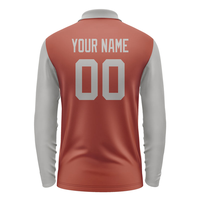 Custom Coral Red Gray Long Sleeve Polo Shirt Pl160404B104