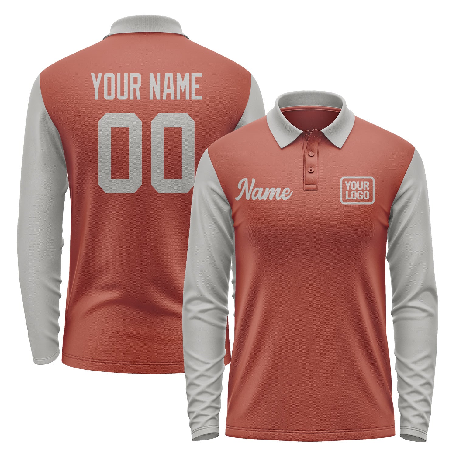 Custom Coral Red Gray Long Sleeve Polo Shirt Pl160404B104