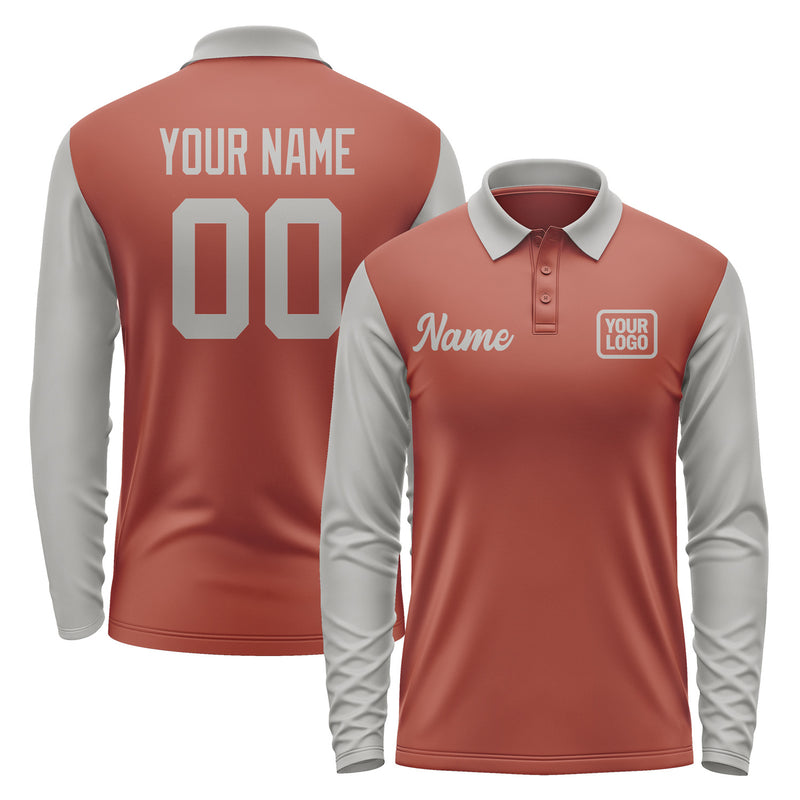 Custom Coral Red Gray Long Sleeve Polo Shirt Pl160404B104