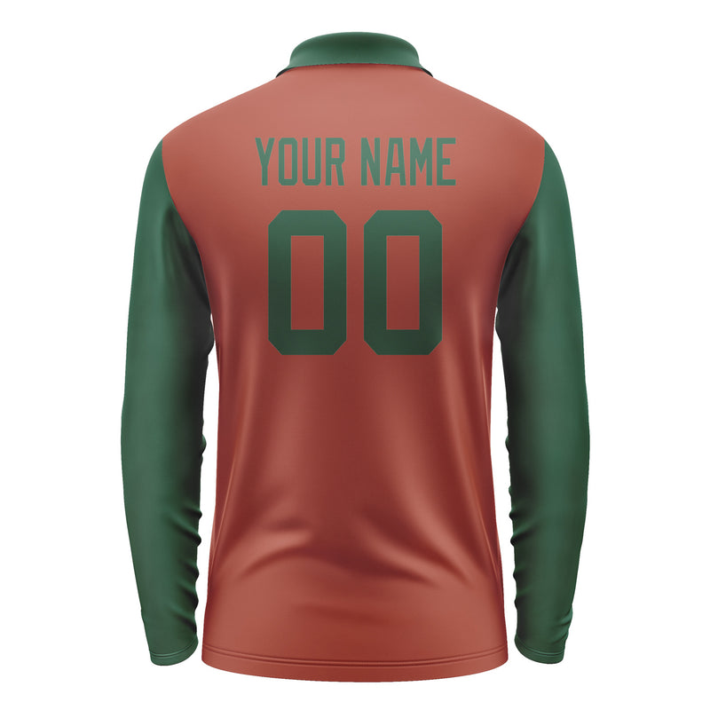 Custom Coral Red Green Long Sleeve Polo Shirt Pl160505B105
