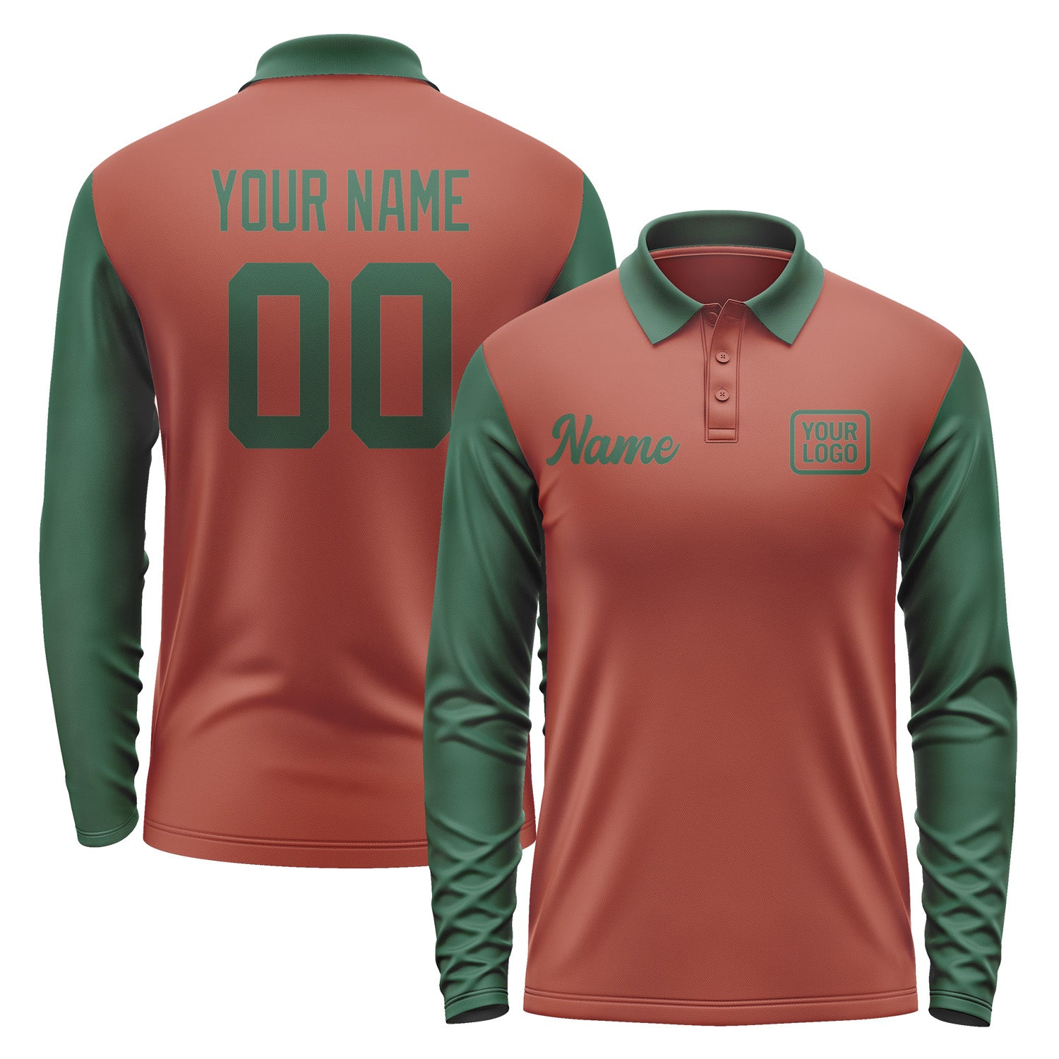 Custom Coral Red Green Long Sleeve Polo Shirt Pl160505B105