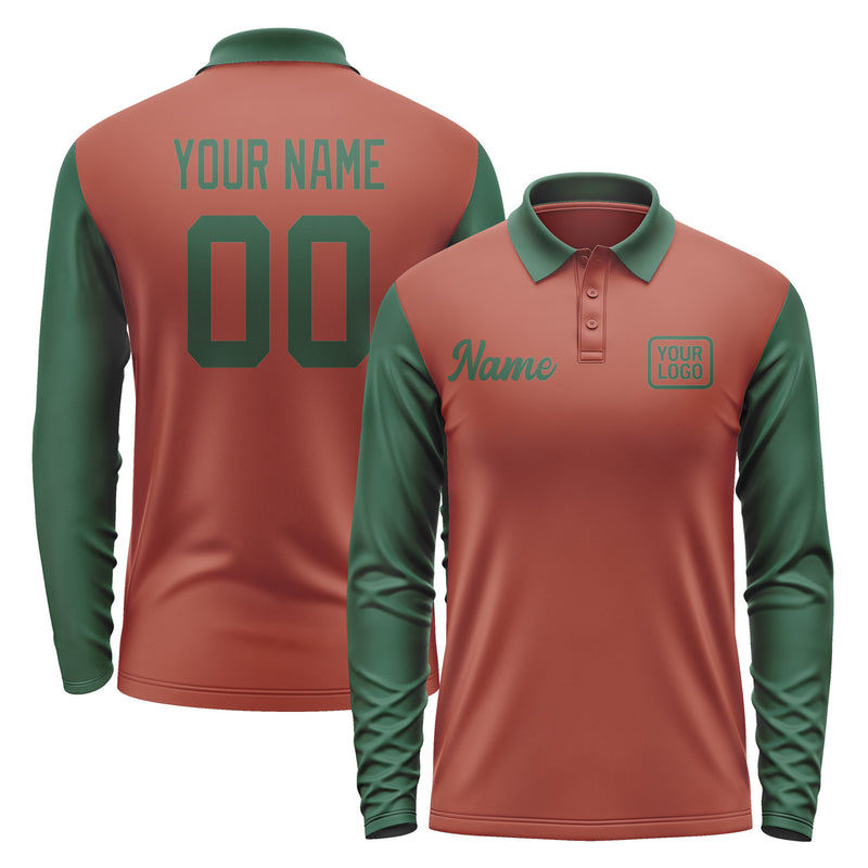 Custom Coral Red Green Long Sleeve Polo Shirt Pl160505B105