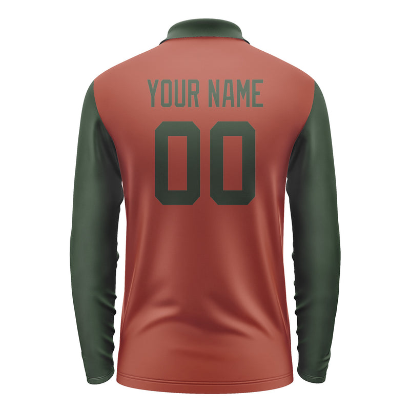 Custom Coral Red Dark Green Long Sleeve Polo Shirt Pl160606B106