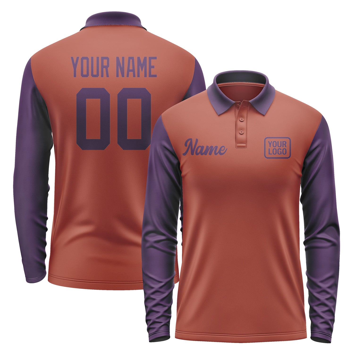 Custom Coral Red Purple Long Sleeve Polo Shirt Pl160707B107