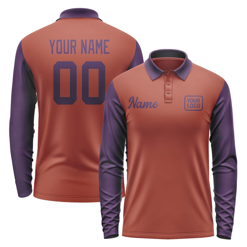 Custom Coral Red Purple Long Sleeve Polo Shirt Pl160707B107