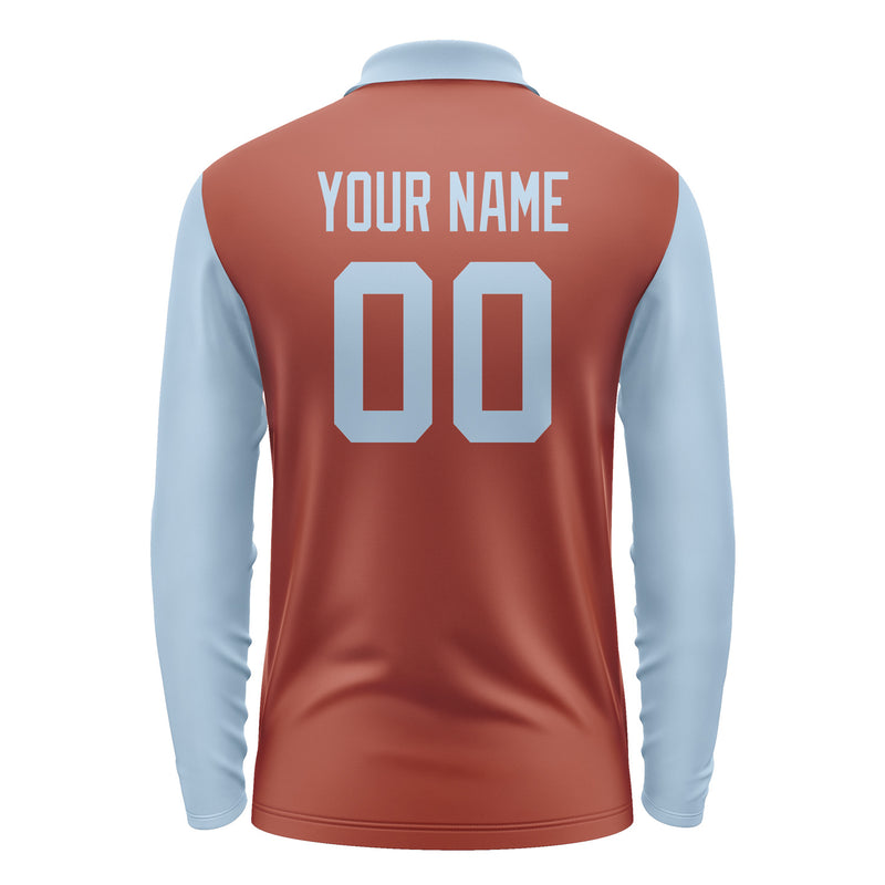 Custom Coral Red Light Blue Long Sleeve Polo Shirt Pl160808B108