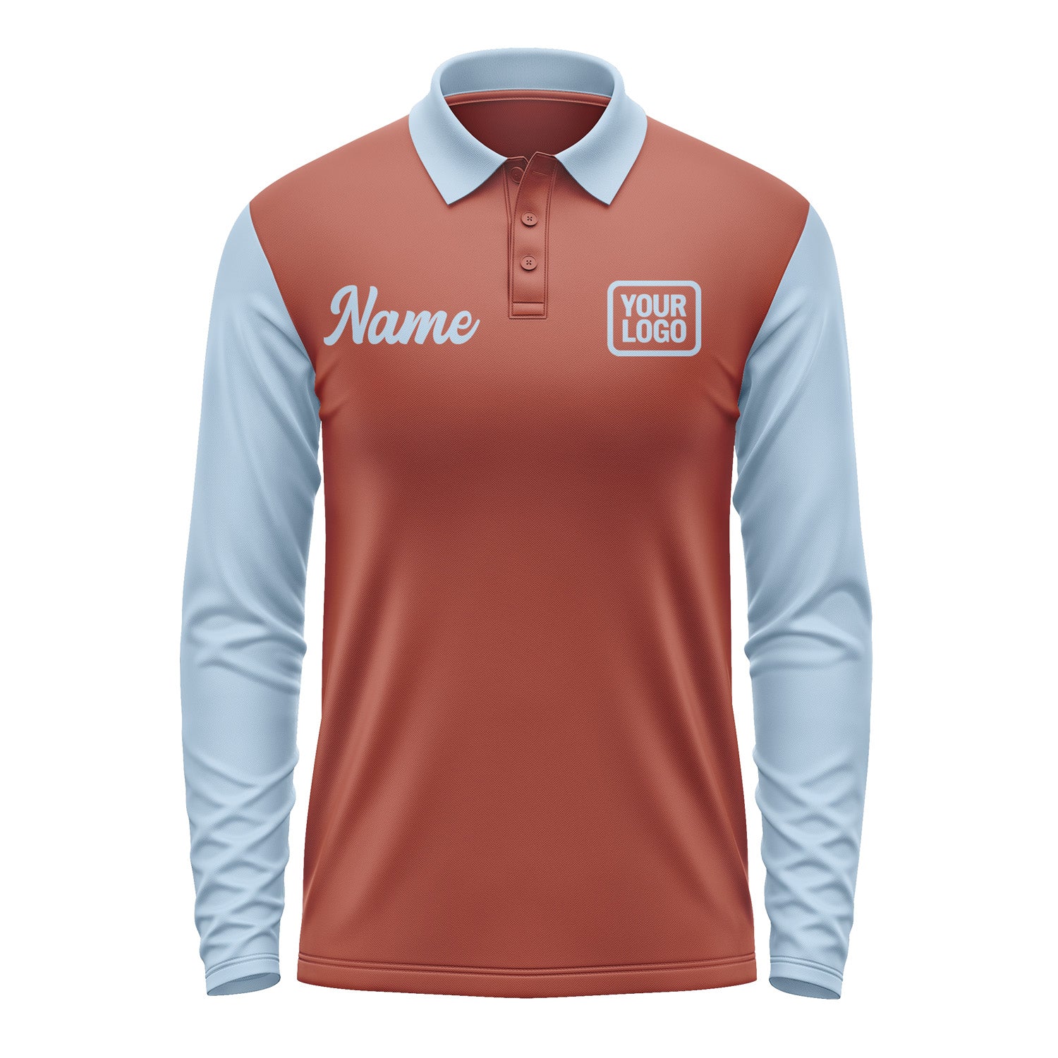 Custom Coral Red Light Blue Long Sleeve Polo Shirt Pl160808B108