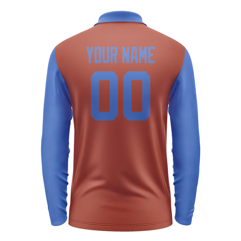 Custom Coral Red Sky Blue Long Sleeve Polo Shirt Pl160909B109