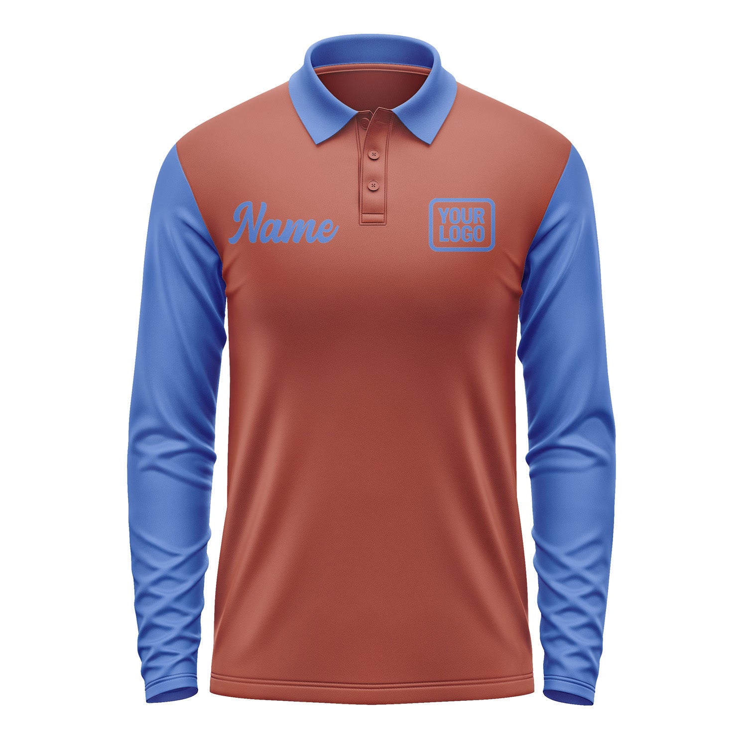 Custom Coral Red Sky Blue Long Sleeve Polo Shirt Pl160909B109