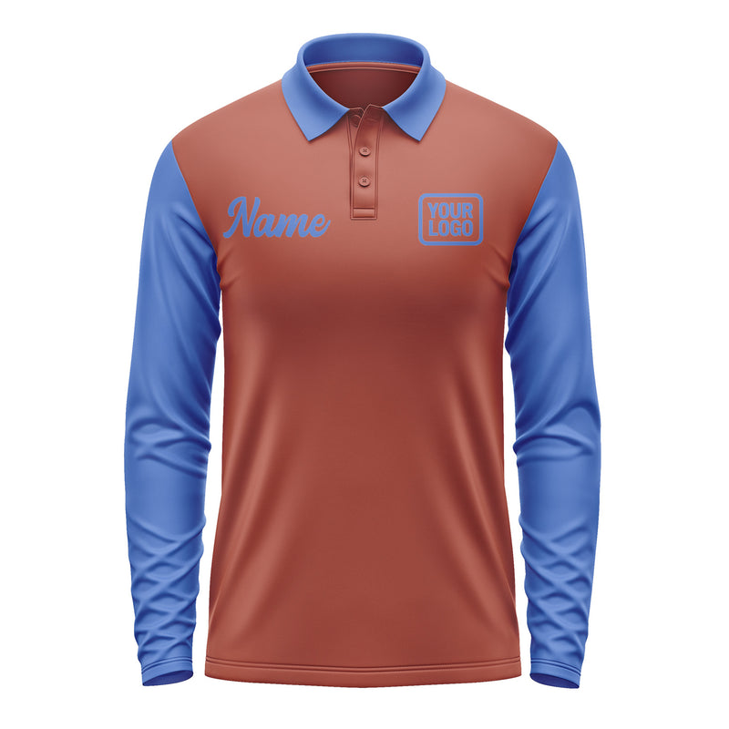 Custom Coral Red Sky Blue Long Sleeve Polo Shirt Pl160909B109