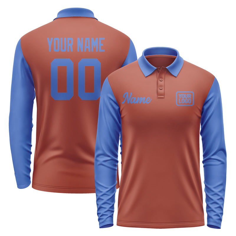 Custom Coral Red Sky Blue Long Sleeve Polo Shirt Pl160909B109