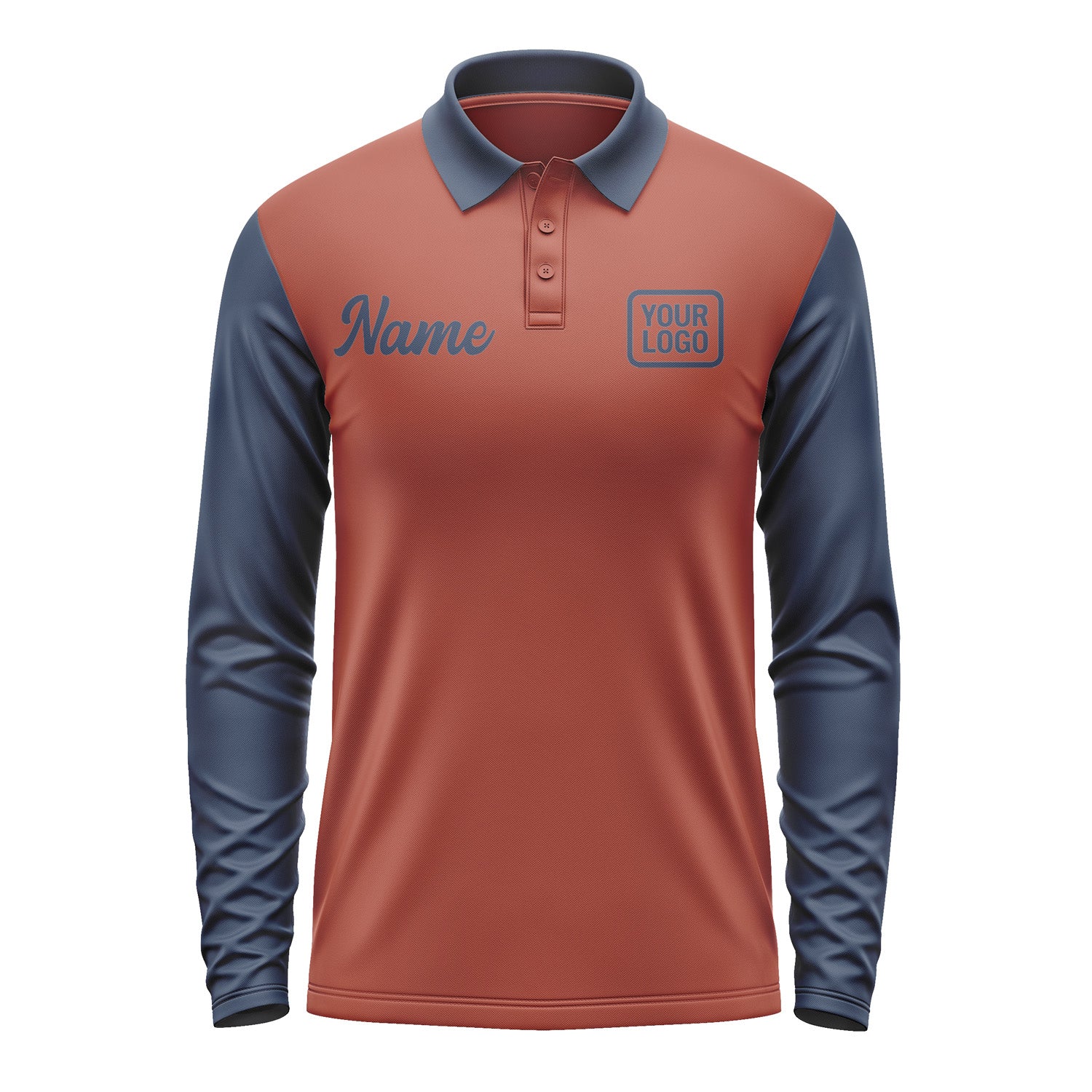 Custom Coral Red Blue Long Sleeve Polo Shirt Pl161010B110