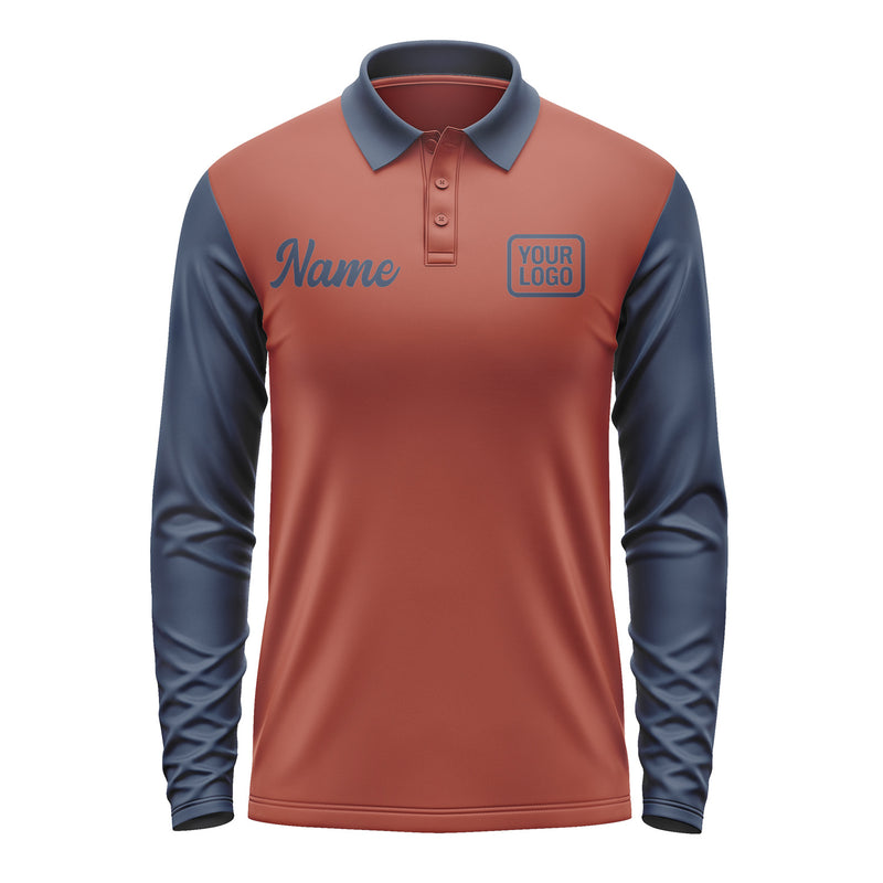 Custom Coral Red Blue Long Sleeve Polo Shirt Pl161010B110