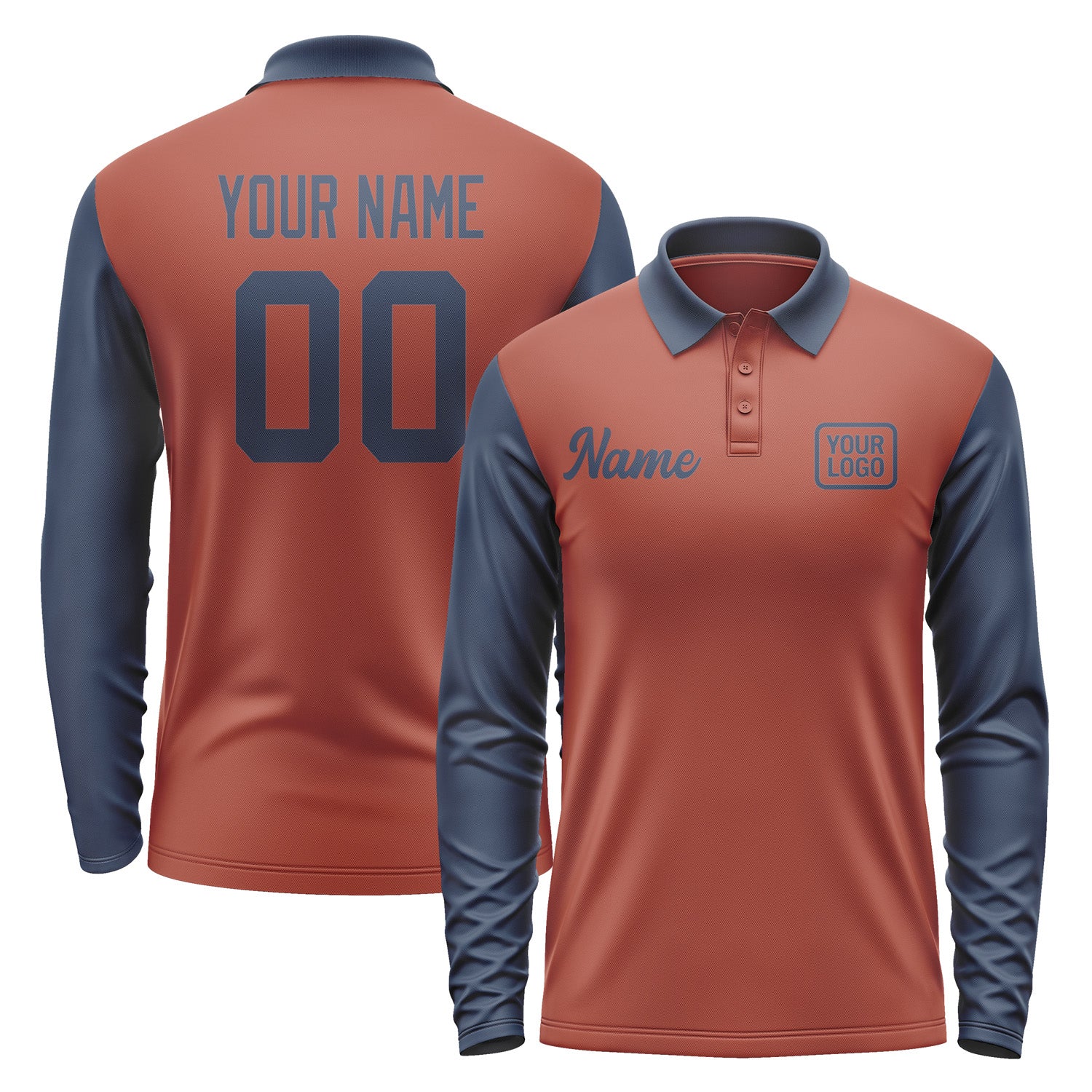 Custom Coral Red Blue Long Sleeve Polo Shirt Pl161010B110