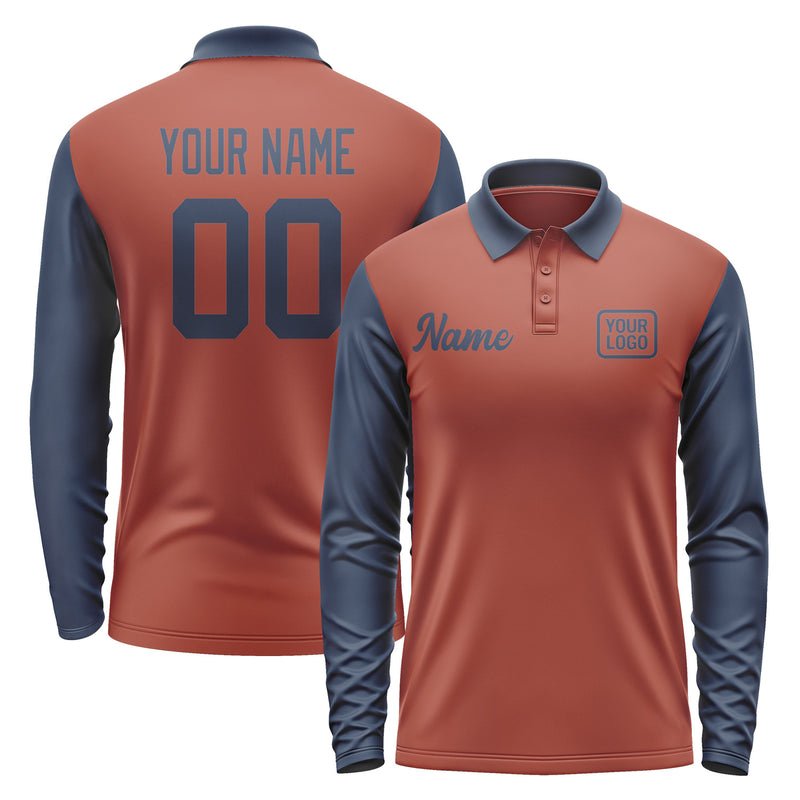 Custom Coral Red Blue Long Sleeve Polo Shirt Pl161010B110