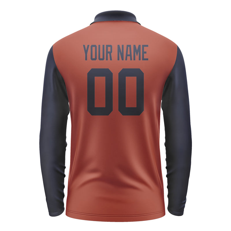 Custom Coral Red Navy Long Sleeve Polo Shirt Pl161111B111
