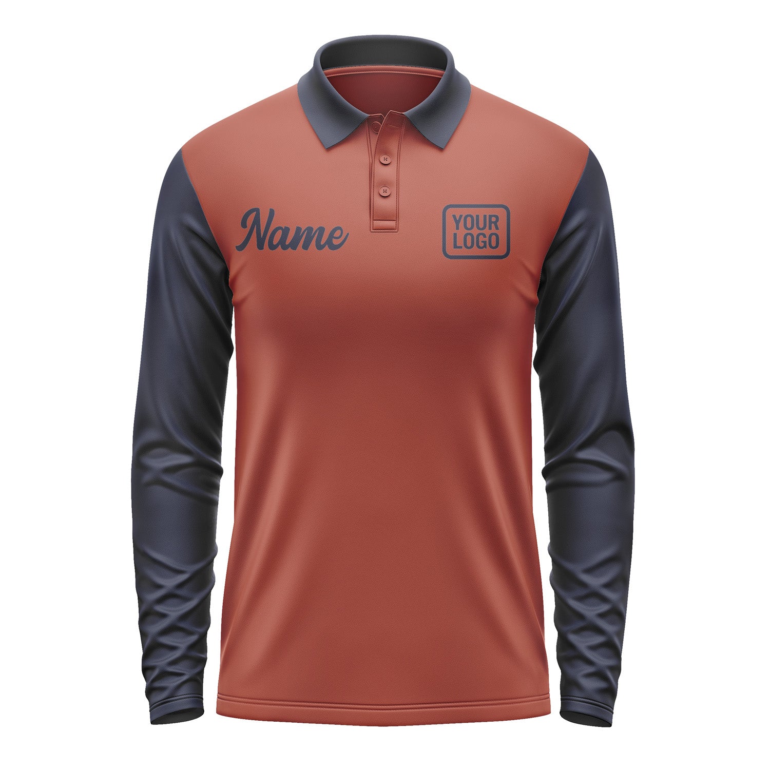 Custom Coral Red Navy Long Sleeve Polo Shirt Pl161111B111