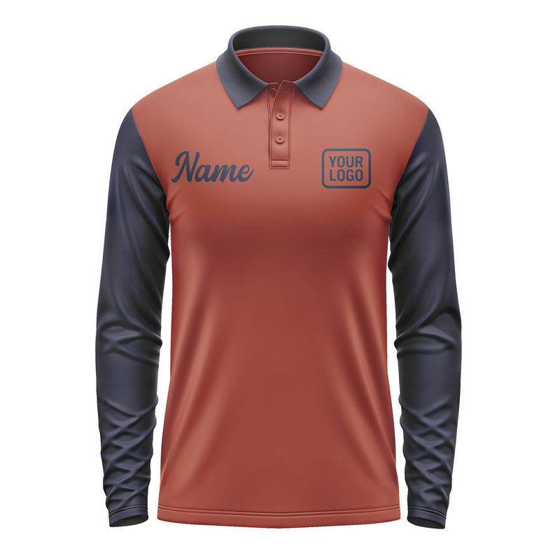 Custom Coral Red Navy Long Sleeve Polo Shirt Pl161111B111