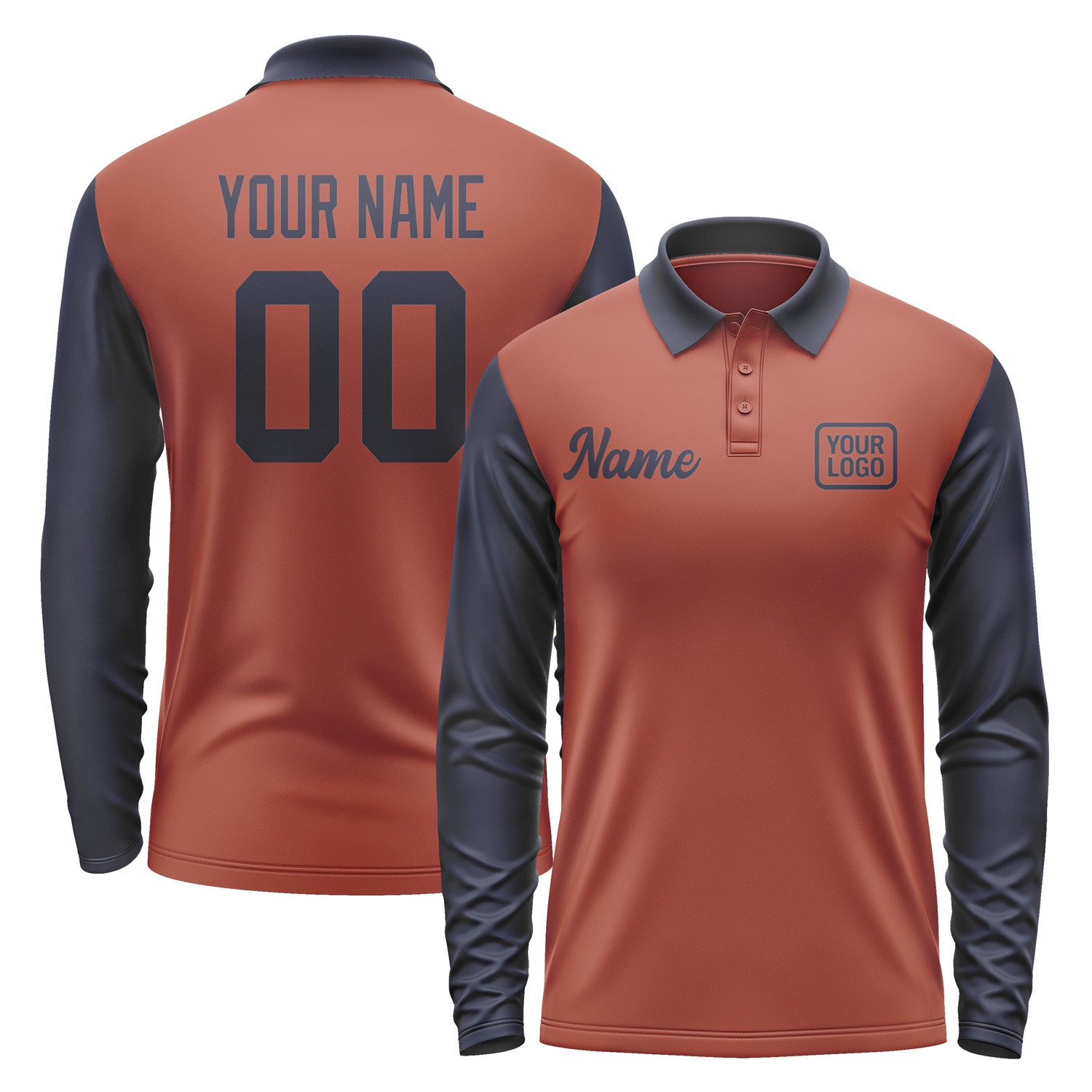 Custom Coral Red Navy Long Sleeve Polo Shirt Pl161111B111