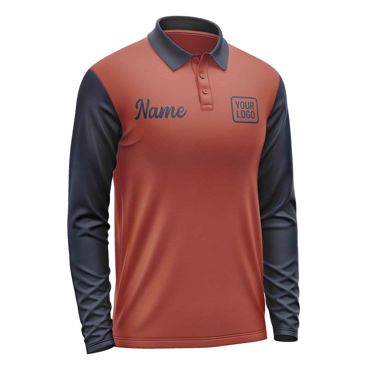 Custom Coral Red Navy Long Sleeve Polo Shirt Pl161111B111
