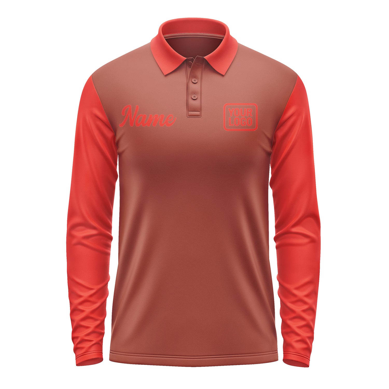 Custom Coral Red Orange Red Long Sleeve Polo Shirt Pl161212B112